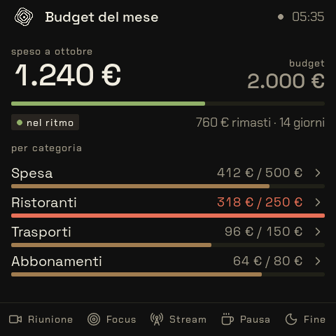 Lo schermo del widget Budget del mese