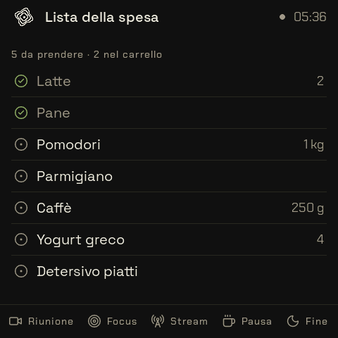 Lo schermo del widget Lista della spesa