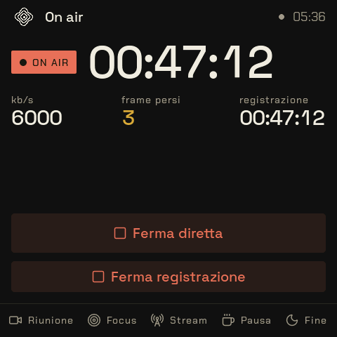 Lo schermo del widget On air