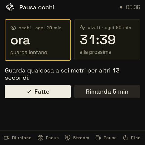 Lo schermo del widget Pausa occhi