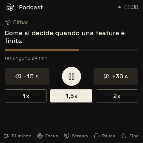 Lo schermo del widget Podcast