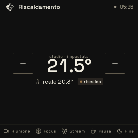 Lo schermo del widget Riscaldamento